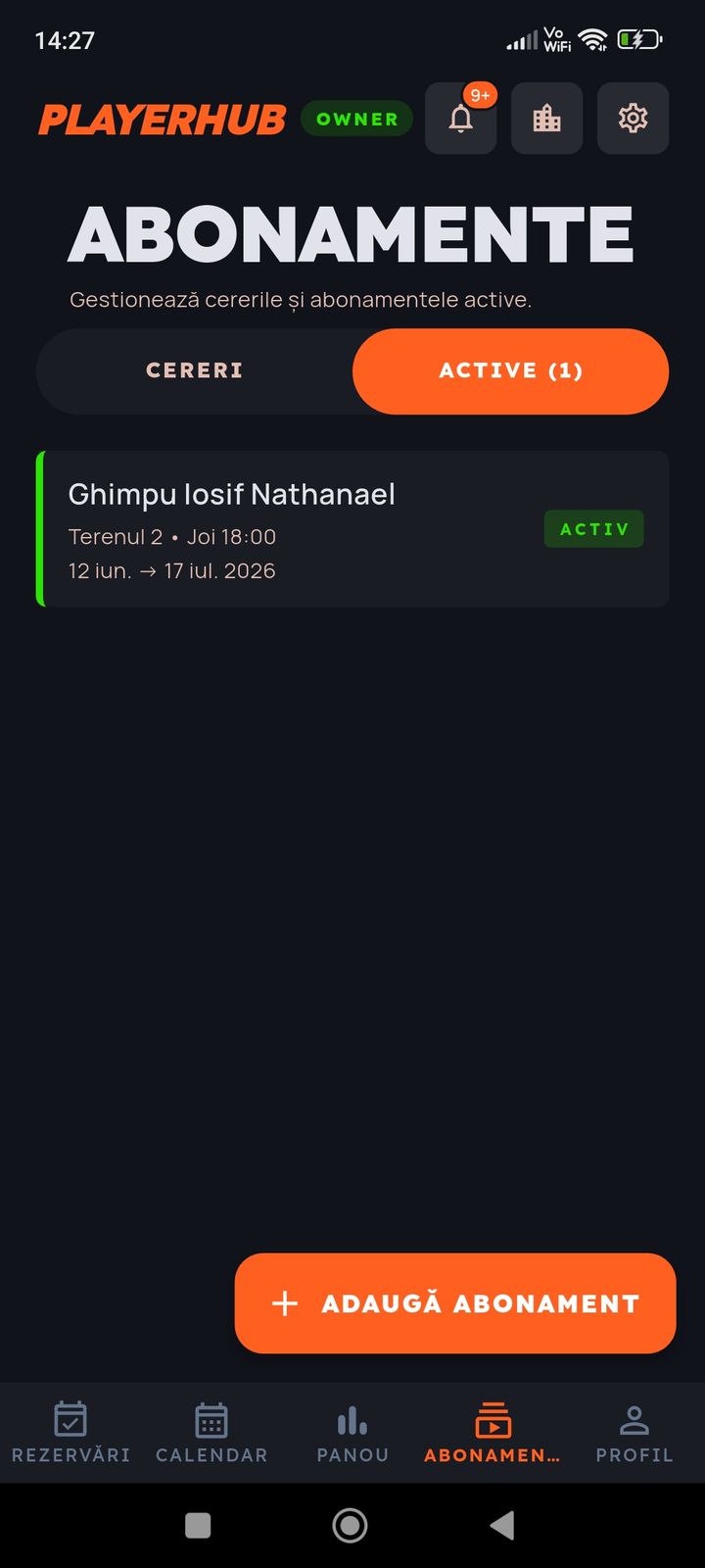 Panoul de abonamente pentru proprietari în PlayerHub