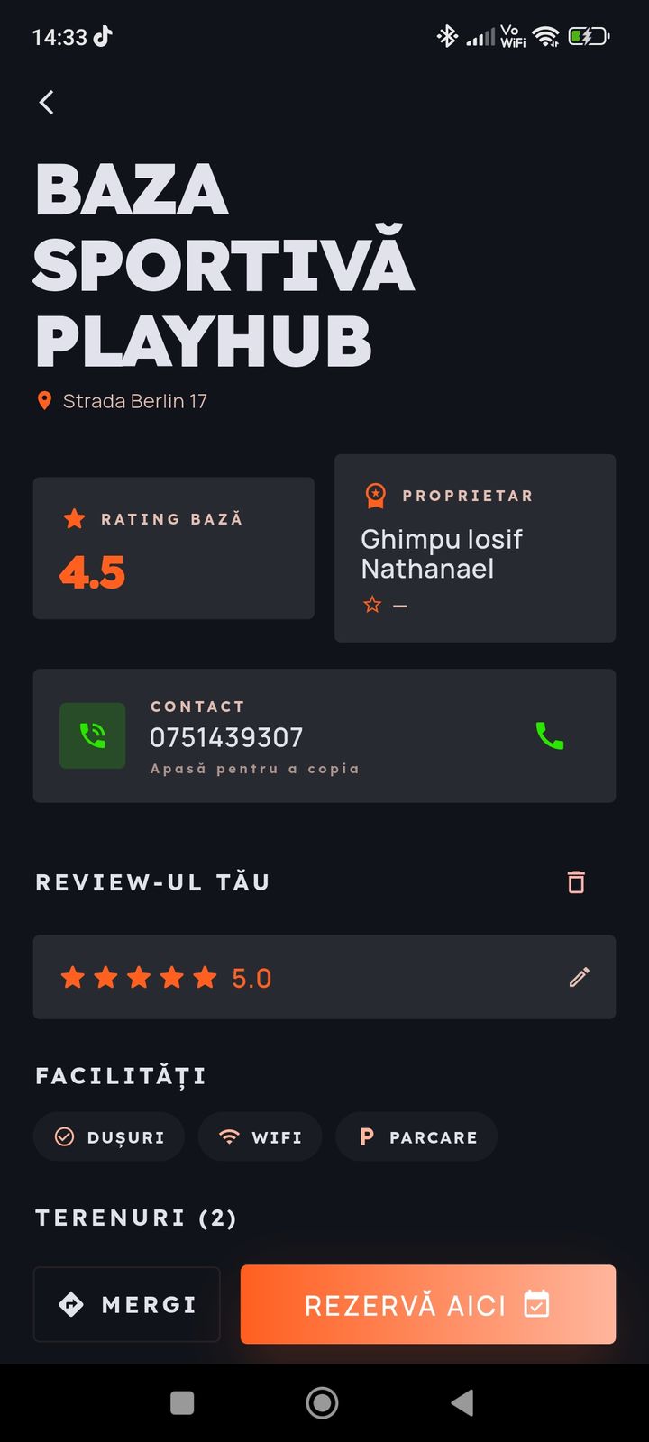 Detaliile bazei sportive în PlayerHub