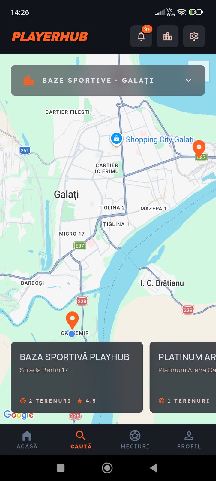 Harta bazelor sportive în PlayerHub