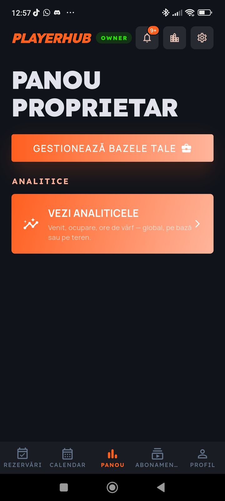 Panoul de proprietar din PlayerHub — gestionare baze și analitice