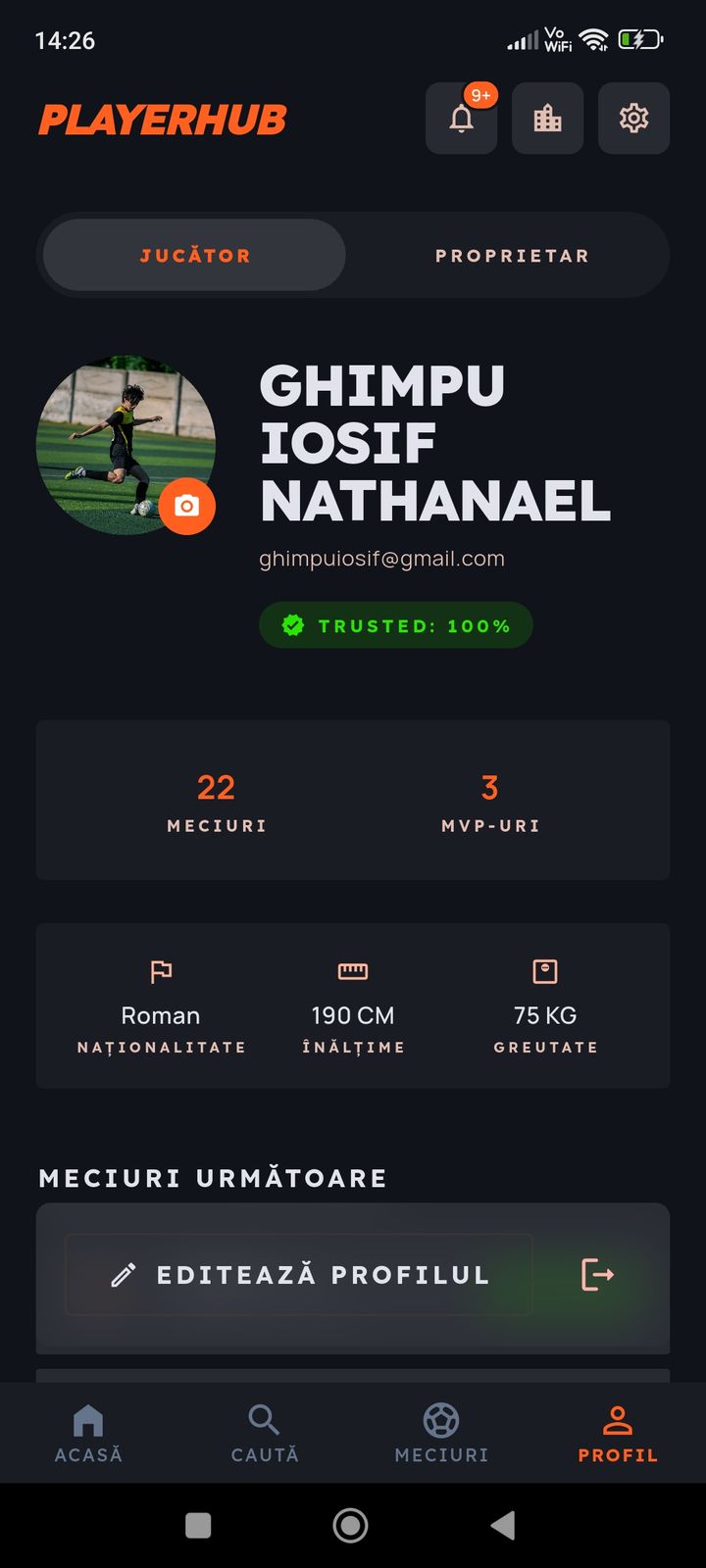 Profilul de jucător în PlayerHub